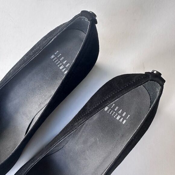 NWOB Stuart Weitzman ‘Pleats’ Chain Bow Wedges in Black Suede Size 8 - Picture 9 of 10